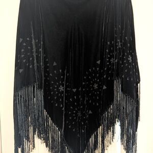Chic Black Shawl with Fringe and Patterns